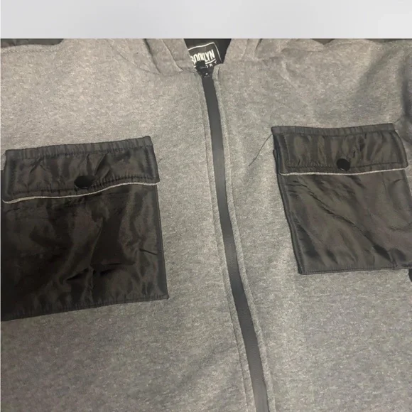 Men’s plus size Gray and Black Brooklyn Laundry Hooded Jacket - Picture 2 of 9